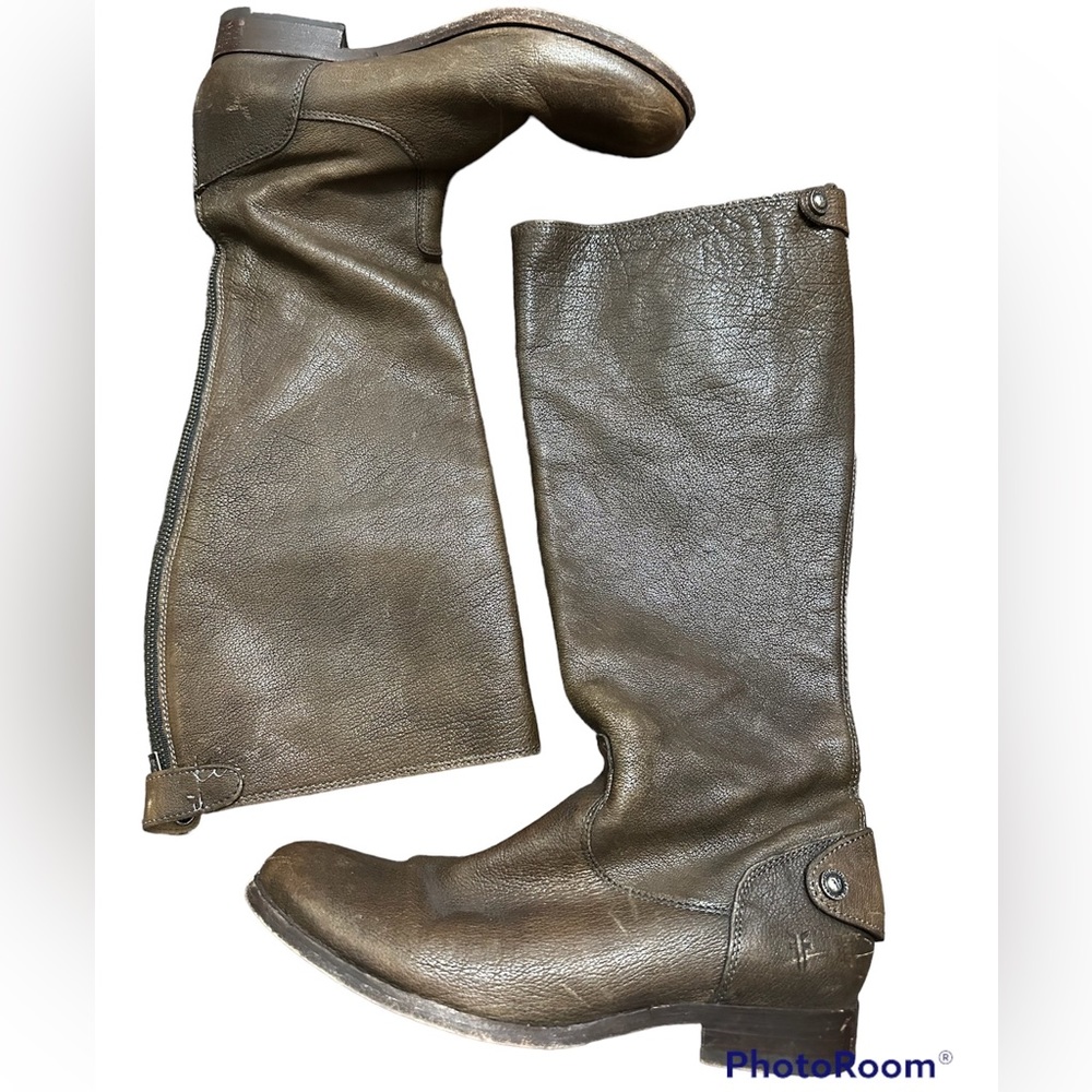 Frye Melissa Button Back Zip extended calf brown boots 8B